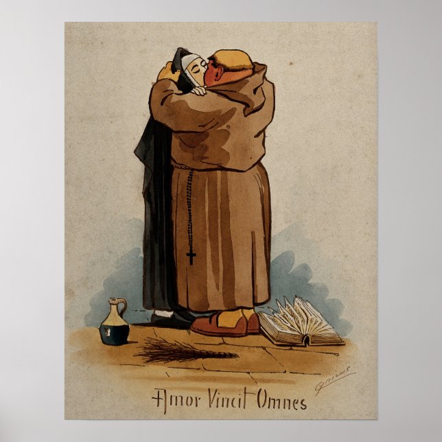 Affiche Monk baiser Nun, L'amour conquiert tous, Vintage (Devant)