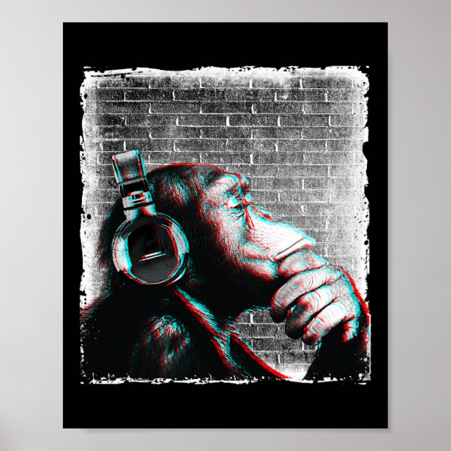 Affiche Monkey Chimp Avec Casque Chemise - Edm Dj Music (Devant)