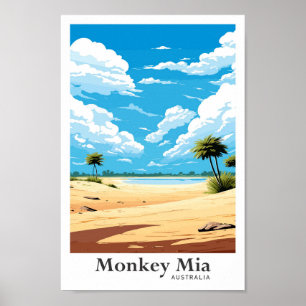 Affiche Monkey Mia Australie Vintage voyage Illustration