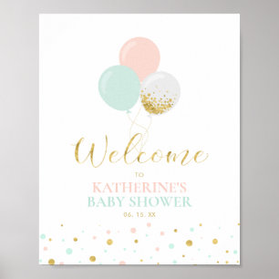 Affiche Monnaie rose or Baby shower neutre genre Bienvenue