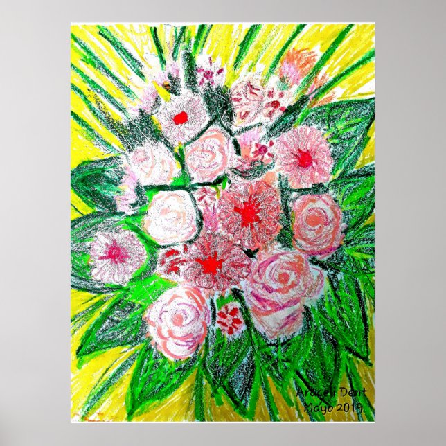 Affiche Monochromatique, Roses, Dianthus caryophyllus,  Ge (Devant)