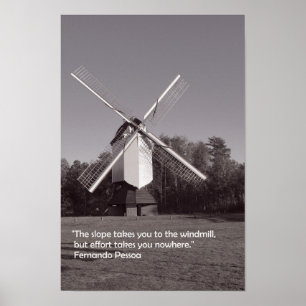 Affiche Monochrome windmill and inspirational quote