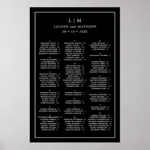 Affiche Monogram Black Alphabetical Wedding Seating Chart