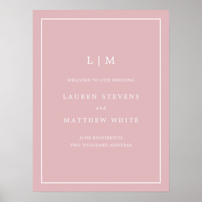 Affiche Monogram Dusty Rose rose Élégant Mariage de bienve (Devant)