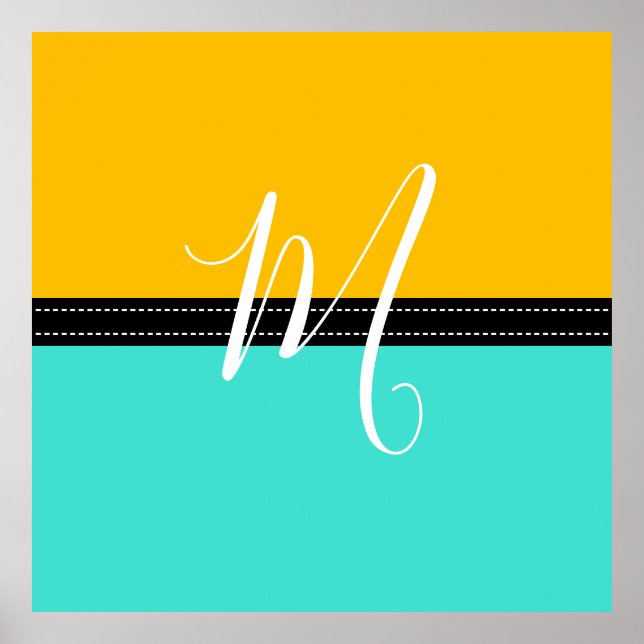 Affiche Monogram Elegant Turquoise & Amber Solid Color (Devant)