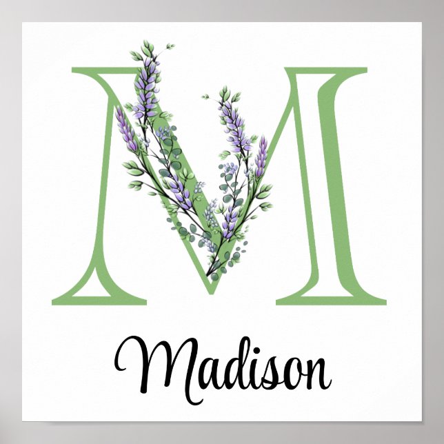 Affiche Monogram M Lavande Eucalyptus pour la nurserie  (Devant)