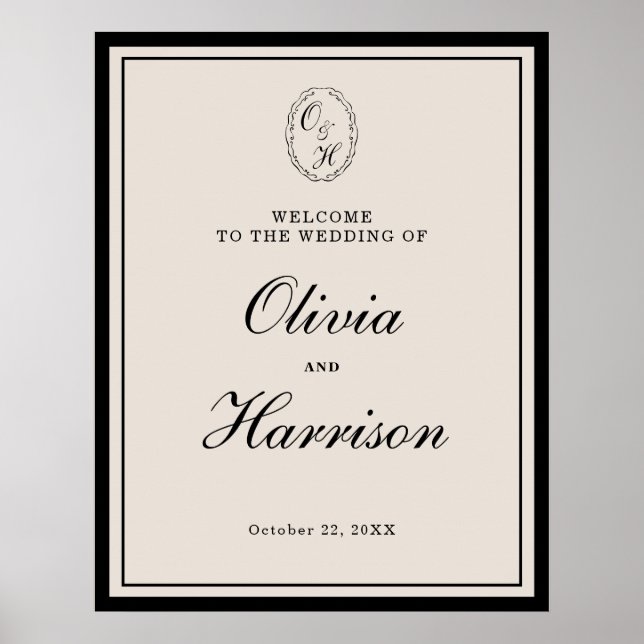 Affiche Monogram Wedding Classic Welcome Sign (Devant)