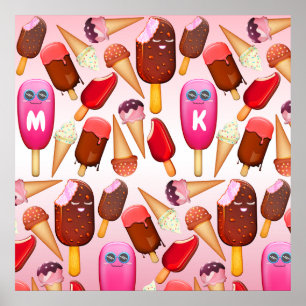 Affiche Monogramme à la crème glacée cuite Cone Popsicle