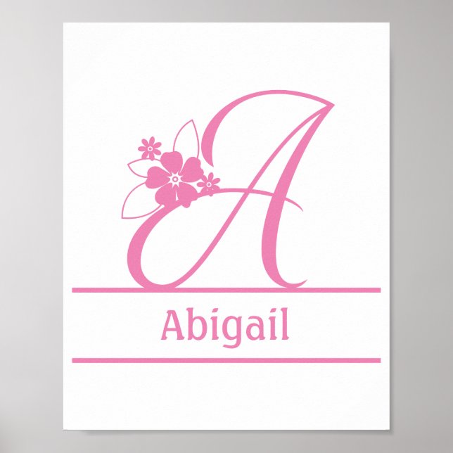 Affiche Monogramme A, Lettre A, Initiale A, Floral Rose Bl (Devant)