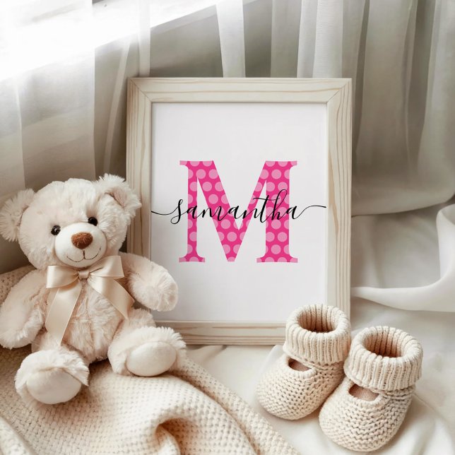 Affiche Monogramme à pois rose féminin (Girly Pink Polka Dot Monogram Poster)