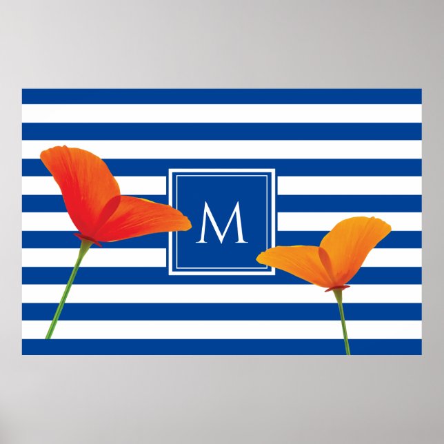 Affiche Monogramme à rayures bleu chic (Devant)