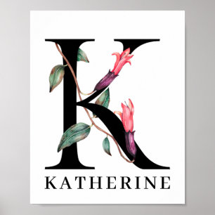 Affiche Monogramme Alphabet Floral Personnalisé K
