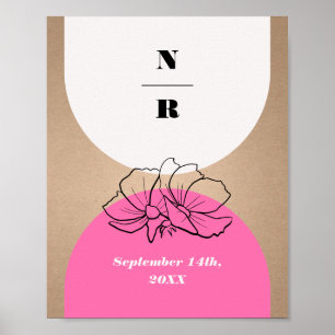 Affiche Monogramme Arche rose Mariage Floral Bienvenue