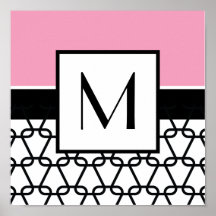 Monogramme Art mural, rose et noir