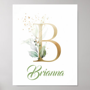 Affiche Monogramme B en lettres dorées feuillage feuilles 