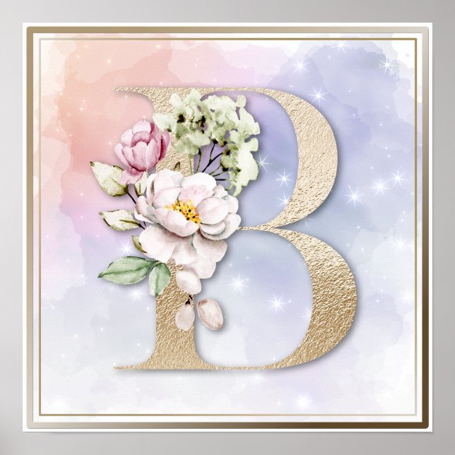 Affiche Monogramme B floral rose (Devant)