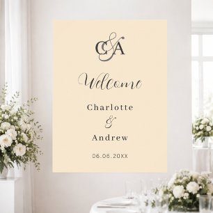 Affiche Monogramme beige moderne simple accueil mariage