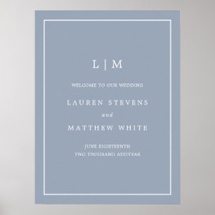 Affiche Monogramme bleu foncé simple Mariage élégant