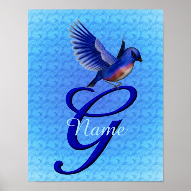 Affiche Monogramme Bluebird Initiale G Personnalisé (Devant)