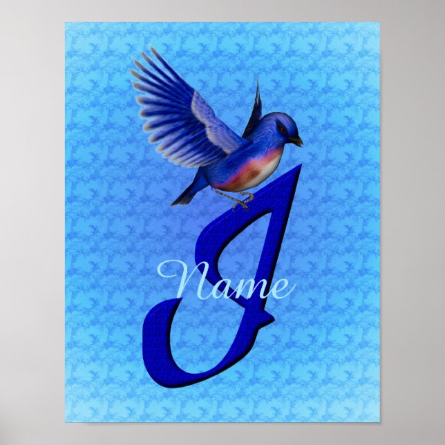 Affiche Monogramme Bluebird Initiale I Personnalisé (Devant)