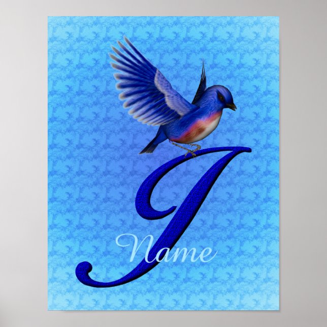 Affiche Monogramme Bluebird Initiale J Personnalisé (Devant)