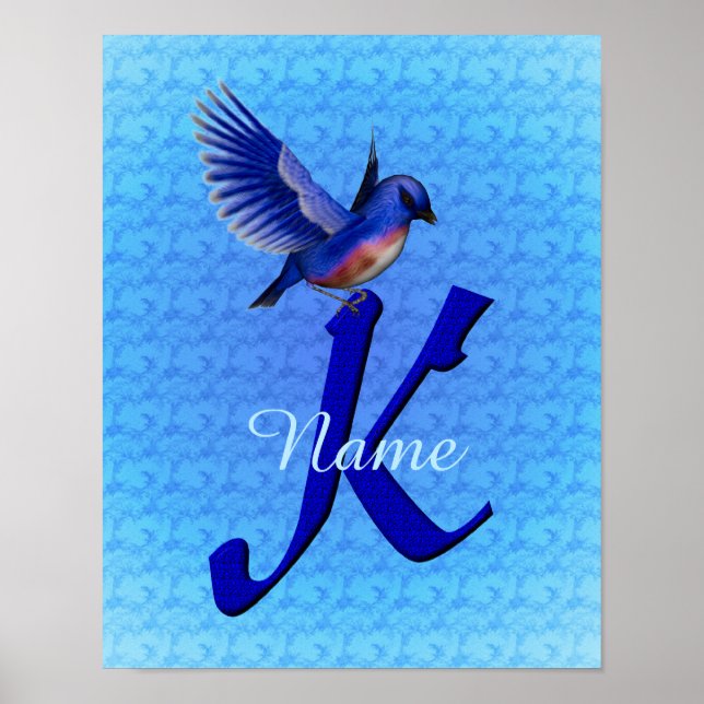 Affiche Monogramme Bluebird Initiale K Personnalisé (Devant)