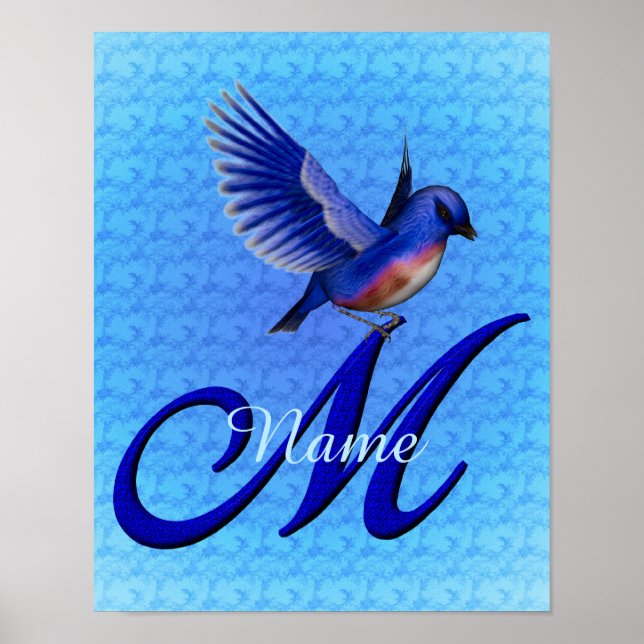Affiche Monogramme Bluebird Initiale M Personnalisé (Devant)