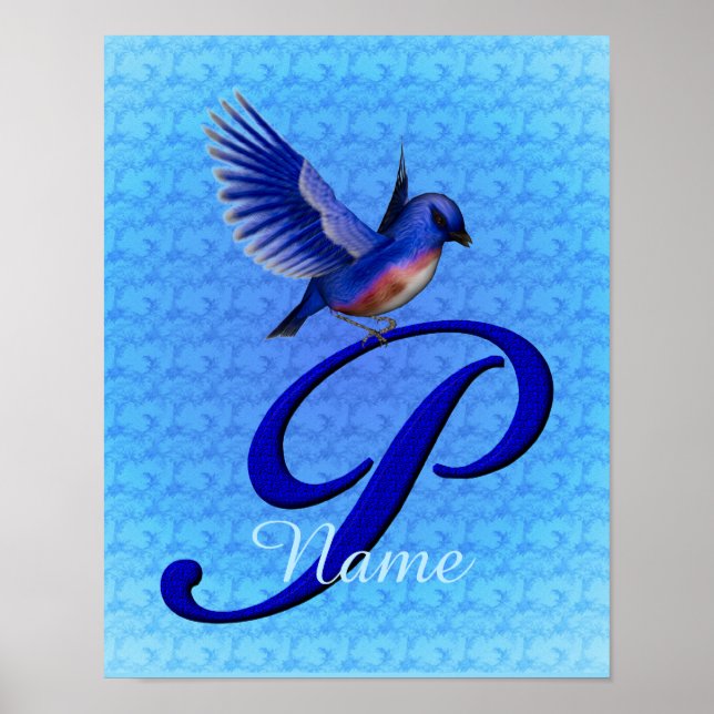 Affiche Monogramme Bluebird Initiale P Personnalisé (Devant)