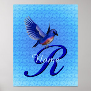 Affiche Monogramme Bluebird Initiale R Personnalisé