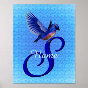 Affiche Monogramme Bluebird Initiale S Personnalisé