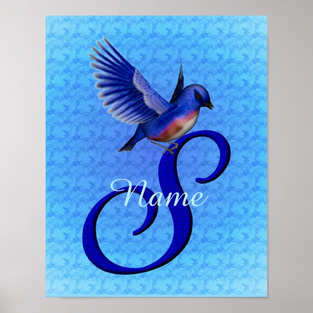 Affiche Monogramme Bluebird Initiale S Personnalisé (Devant)