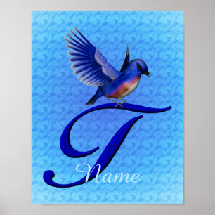 Affiche Monogramme Bluebird Initiale T Personnalisé