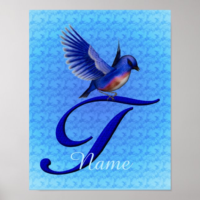 Affiche Monogramme Bluebird Initiale T Personnalisé (Devant)