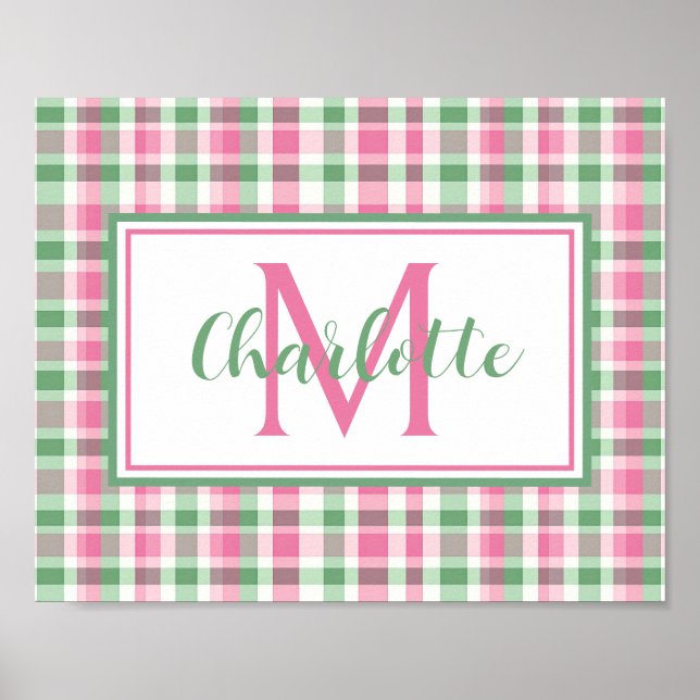 Affiche Monogramme carreaux rose et vert Prépa (Devant)