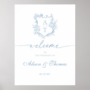 Affiche Monogramme classique Dusty Blue Mariage Bienvenue