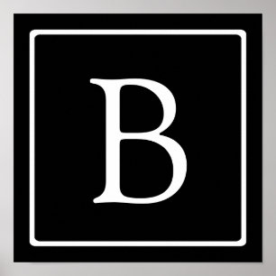 Affiche Monogramme Classique Simple Noir avec Texte Blan