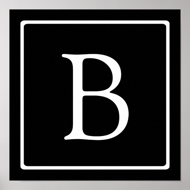 Affiche Monogramme Classique Simple | Noir avec Texte Blan (Devant)