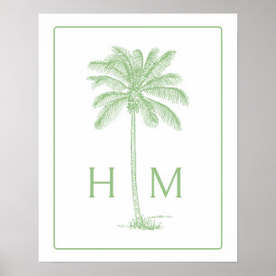 Affiche Monogramme d'arbre de palmier vert et blanc