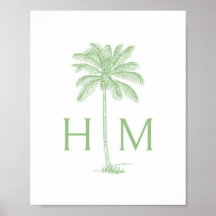 Affiche Monogramme d'arbre de palmier vert et blanc Palmet