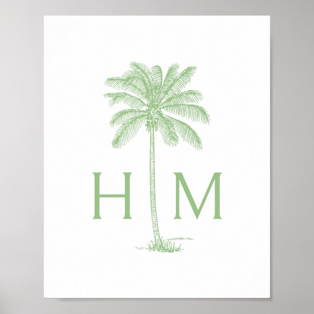 Affiche Monogramme d'arbre de palmier vert et blanc Palmet (Devant)