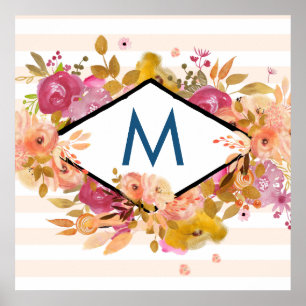 Affiche Monogramme de bouquet floral orange et rose