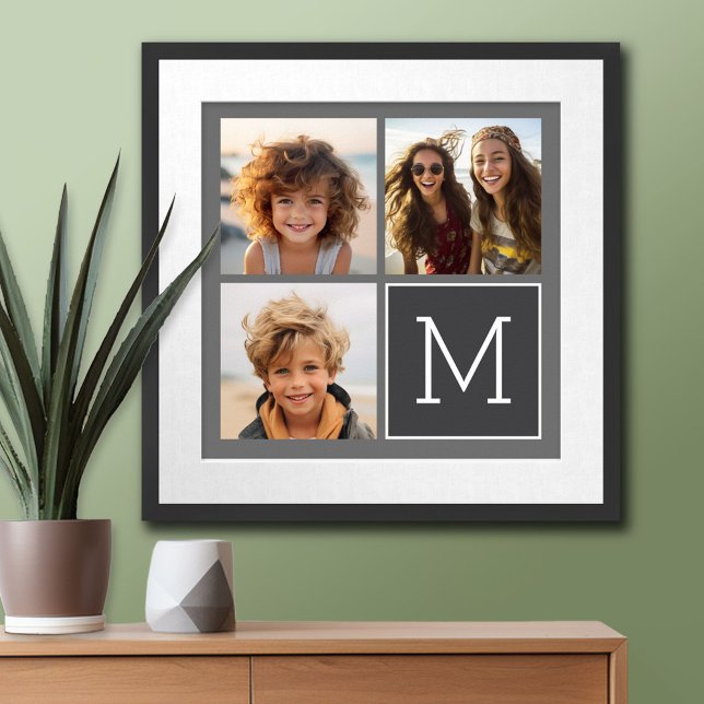 Affiche Monogramme de collection de photos Turquoise et gr (Custom Poster)