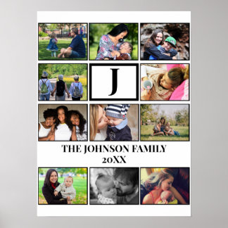 Affiche Monogramme de famille personnalisé 11 Collage phot