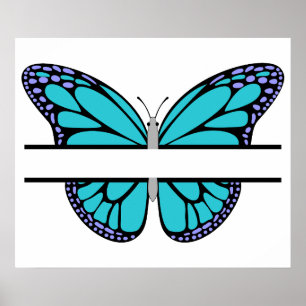Affiche Monogramme de fractionnement de papillon bleu clai