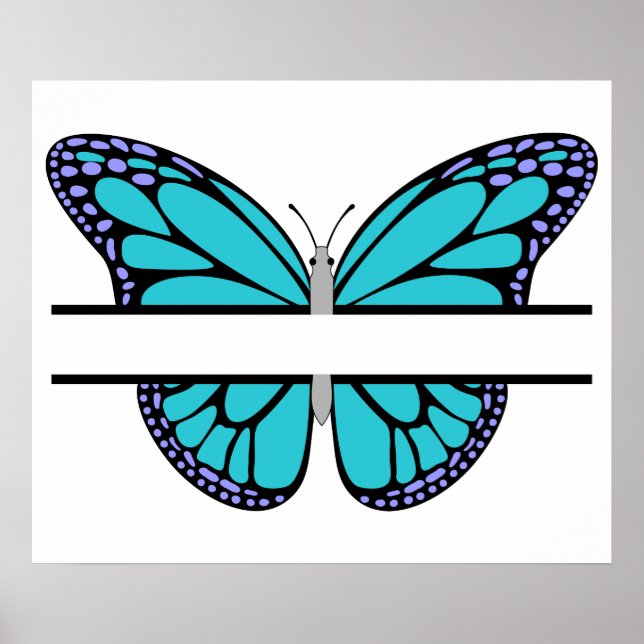 Affiche Monogramme de fractionnement de papillon bleu clai (Devant)