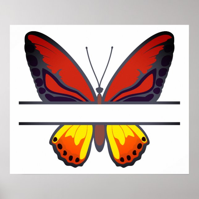 Affiche Monogramme de fractionnement de papillon orange pe (Devant)