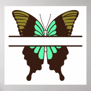 Affiche Monogramme de fractionnement de papillon vert pers