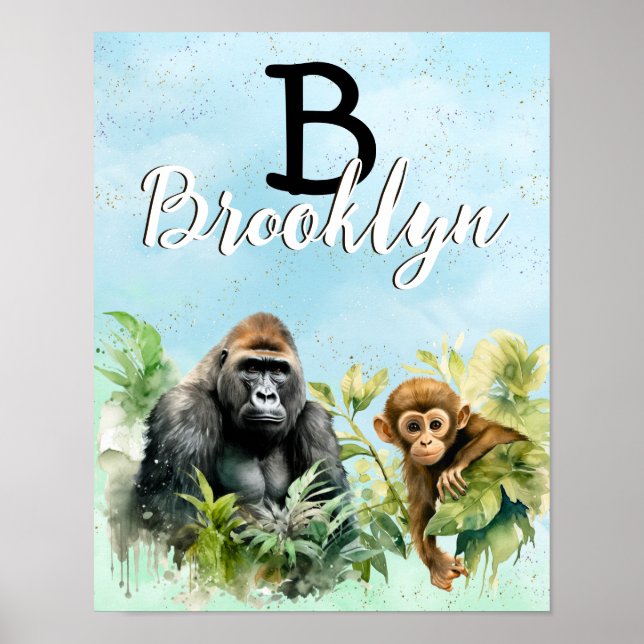 Affiche Monogramme de la jungle de chimpanzé de gorille pe (Devant)