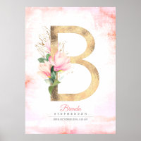 Monogramme de lettre B feuilles dorées fleurs de m