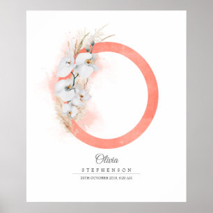 Affiche Monogramme de lettre O Orchidées blanches et herbe